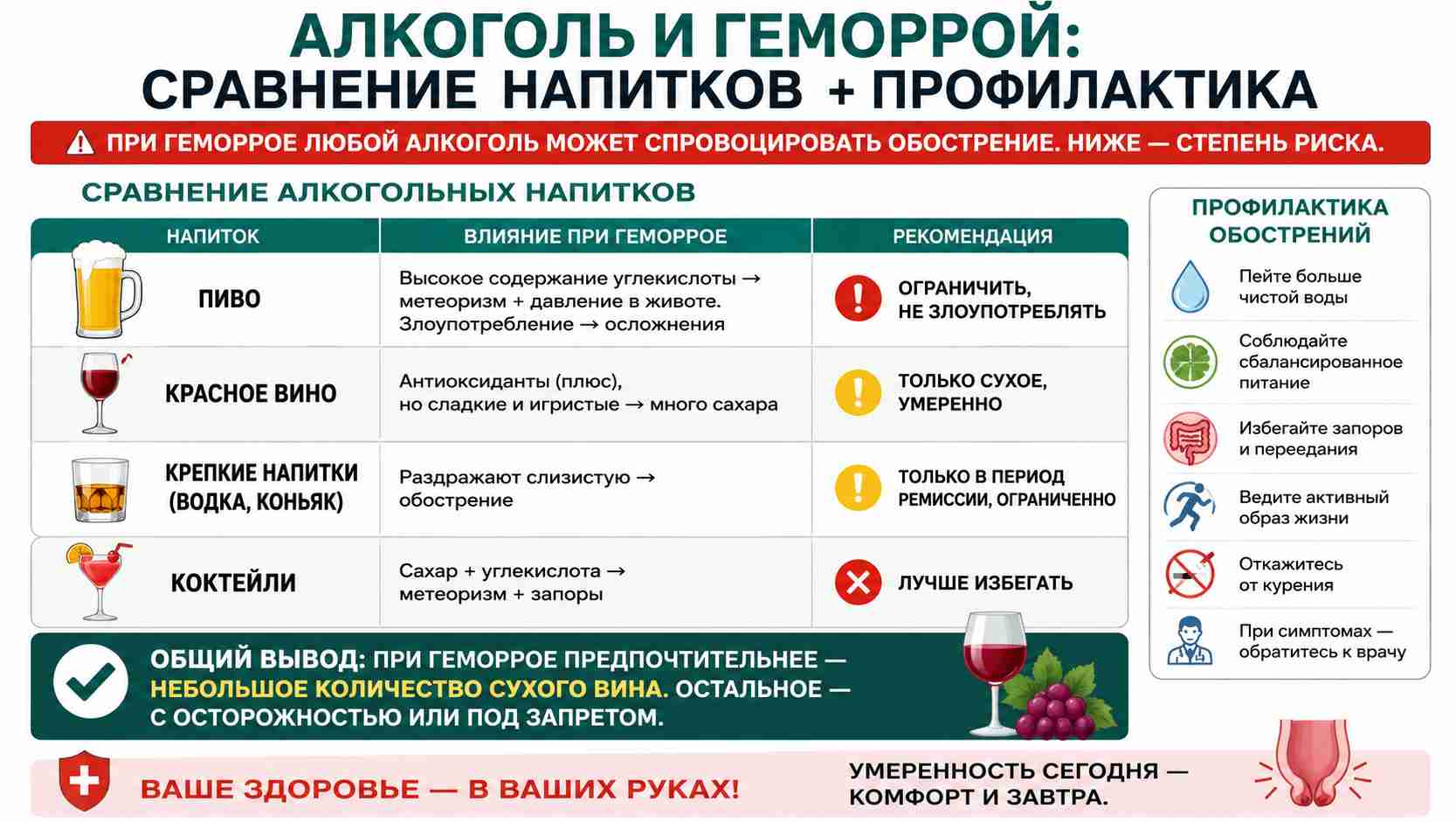 Инфографика про алкоголь и геморрой